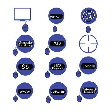 SEO Optimization Blue  Icon Set Stock Illustration
