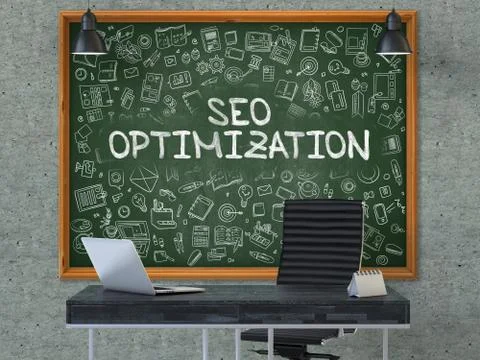 SEO Optimization on Chalkboard in the Office. 3D Illustration Stock Illustration