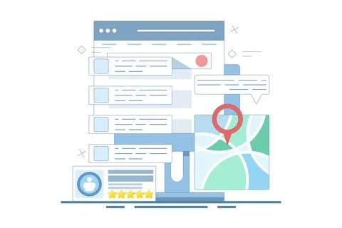 SEO Optimization Concept, Business address in search engine map, Website SEO. Stock Illustration