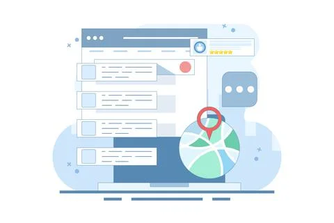 SEO Optimization Concept, Business address in search engine map, Website SEO. Stockillustratie