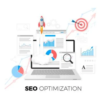 SEO optimization concept. Data analytics. Search engine optimization strategy Stock Illustration
