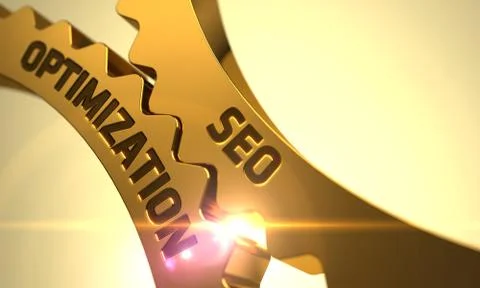 Seo Optimization Concept. Golden Metallic Cog Gears Stock Illustration
