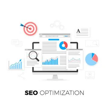 SEO optimization concept. Search engine optimization strategy. Data analytics Stock Illustration