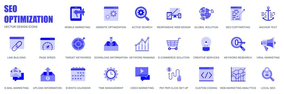 Seo optimization concept of web icons set in simple flat design. Pack of ma.. Stock Illustration
