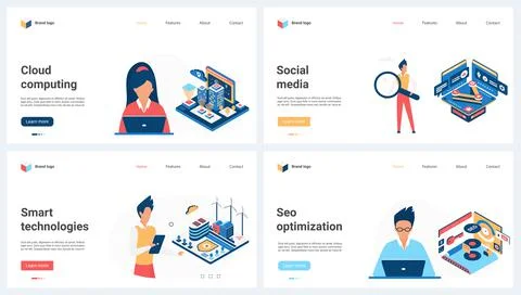 SEO optimization, data analysis service, cloud computing, social media and tiny Stock Illustration