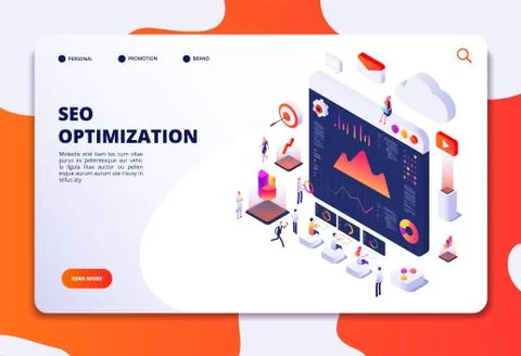 Seo optimization. Ecommerce, internet marketing and online platform isometric 3d Stock Illustration