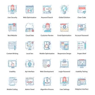 Seo Optimization Flat Icons Pack Stock Illustration
