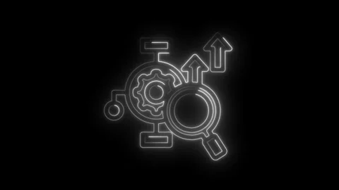 Seo optimization gears process with arrow growth and magnifying glass neon .. Stock Footage 312310835