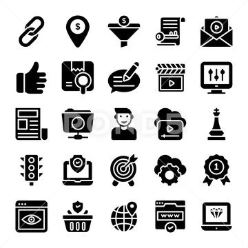Seo Optimization Glyph Icons Pack Stock Illustration