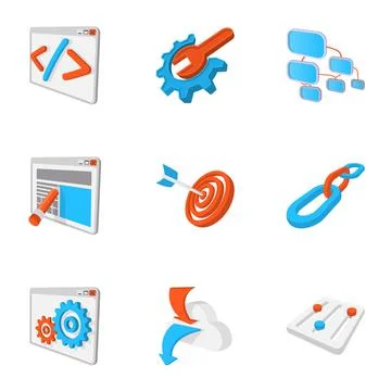 SEO optimization icons set, cartoon style Stock Illustration