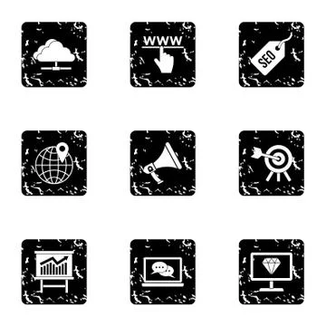 SEO optimization icons set, grunge style 库存插图