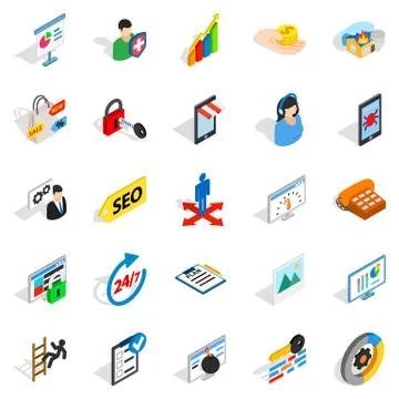 Seo optimization icons set, isometric style 스톡 일러스트