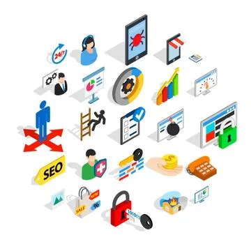 Seo optimization icons set, isometric style 스톡 일러스트