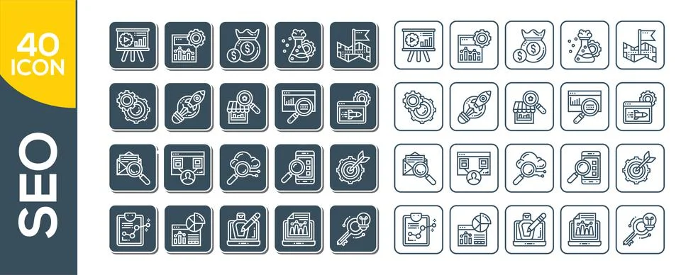 SEO optimization icons. Set of line icons. Achieving results, brand manager.  Stock-Illustration