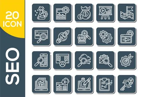 SEO optimization icons. Set of line icons. Achieving results, brand manager.  Stock-Illustration