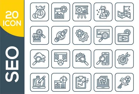 SEO optimization icons. Set of line icons. Achieving results, brand manager.  Stock-Illustration