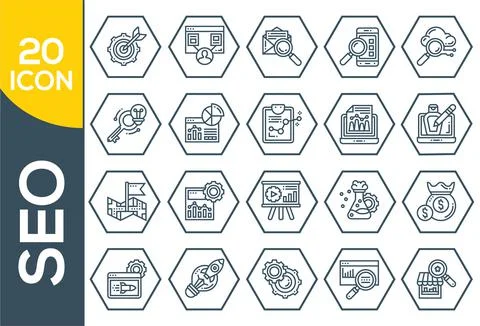 SEO optimization icons. Set of line icons. Achieving results, brand manager.  Stock-Illustration
