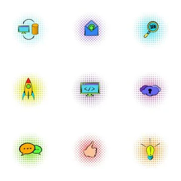 SEO optimization icons set, pop-art style Stock Illustration