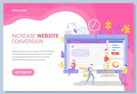 Seo optimization, increase conversion concept. People working on computer with Stock Illustration