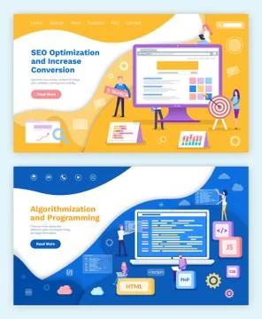 Seo Optimization Increase of Conversion Poster Set Stock Illustration
