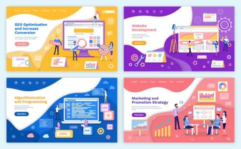 SEO Optimization Increase Conversion Set Vector Ilustración de archivo