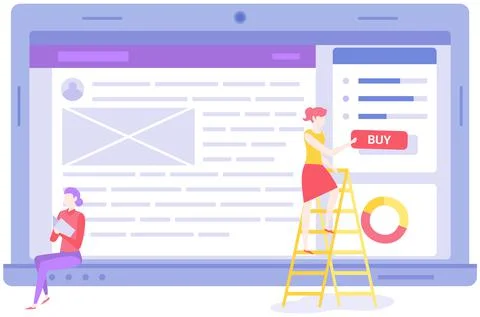 Seo optimization, increase website conversion concept. Colleagues work with Illustrazione stock