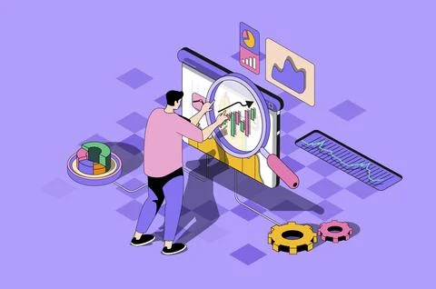 SEO Optimization Isometric Illustration Stock Illustration