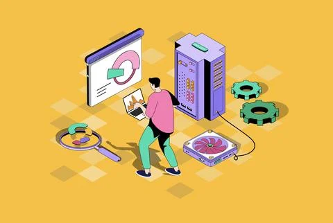 Seo Optimization Isometric Illustration Stock Illustration