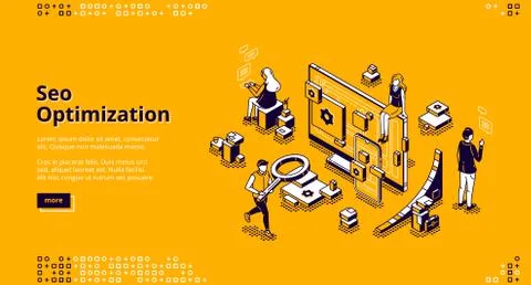 SEO optimization isometric landing page banner Stock Illustration