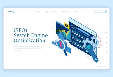 SEO optimization isometric landing page banner Stock Illustration