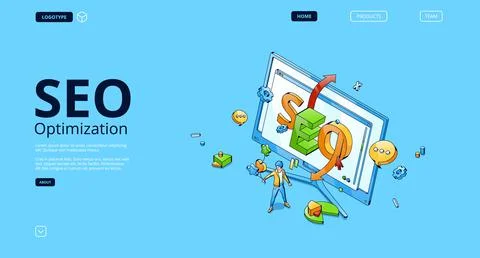 SEO optimization isometric landing page web banner Stock Illustration