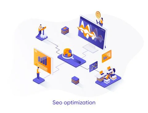 SEO optimization isometric web banner. Stock Illustration