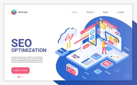 SEO optimization landing page vector template Stock Illustration