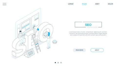 Seo optimization - line design style isometric web banner Stock Illustration