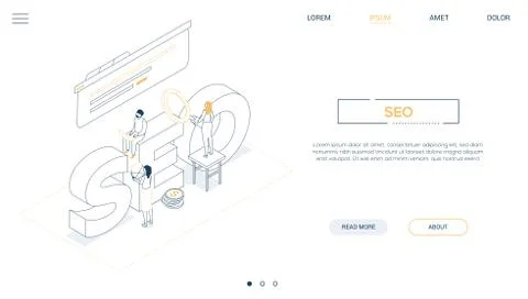 Seo optimization - line design style isometric web banner Stock Illustration