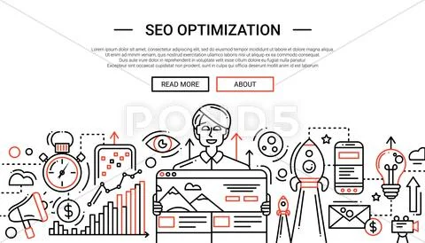 SEO Optimization - line design website banner temlate Stock Illustration