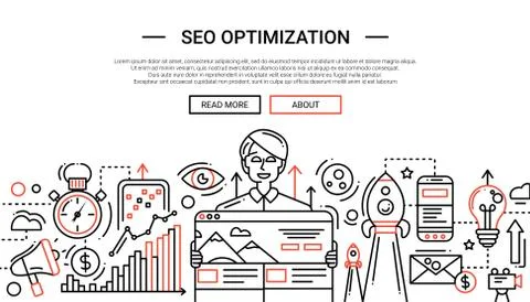 SEO Optimization - line design website banner temlate Stock Illustration