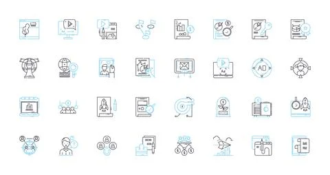 SEO optimization linear icons set. Keywords, Analytics, Content, Backlinks Stock Illustration
