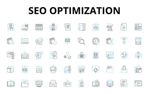 SEO optimization linear icons set. Keywords, Organic, Ranking, Traffic Ilustración de archivo