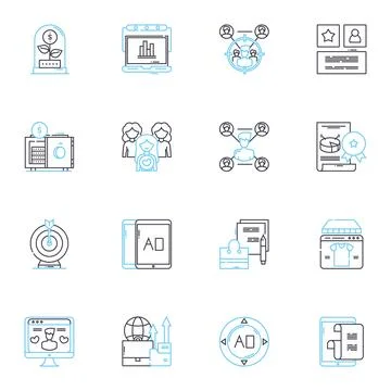 SEO optimization linear icons set. Keywords, Analytics, Content, Backlinks Stock Illustration