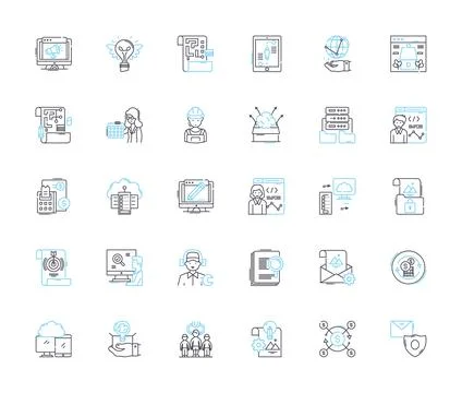 SEO optimization linear icons set. Keywords, Analytics, Content, Backlinks Illustrazione stock