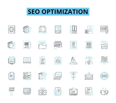 SEO optimization linear icons set. Keywords, Organic, Ranking, Traffic Ilustración de archivo