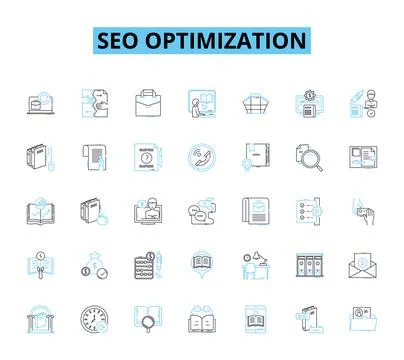SEO optimization linear icons set. Keywords, Organic, Ranking, Traffic Ilustración de archivo