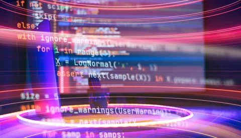 SEO optimization. Modern tech. PHP syntax highlighted. Writing programming .. Foto stock