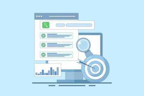 SEO optimization Promotion Concept. Web browser for digital marketing concept. Illustrazione stock