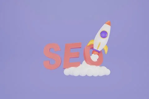 SEO optimization with rocket for marketing social media concept. Interface .. Illustrazione stock