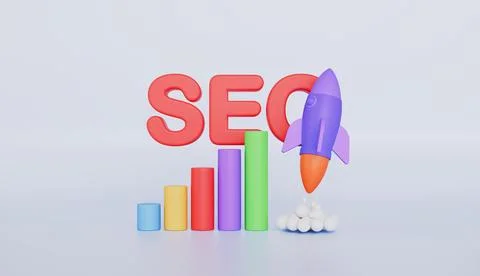 SEO optimization with rocket for marketing social media concept Stock Illustration