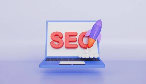 SEO optimization with rocket for marketing social media concept 库存插图