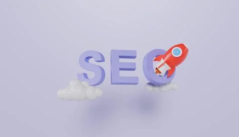 SEO optimization with rocket for marketing social media concept Illustrazione stock