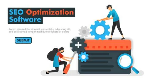 SEO optimization software vector illustration. programmers do maintenance and Stock Illustration